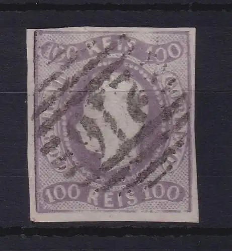 Portugal 1867 König Luis I. 100 Reis Mi.-Nr. 23 mit Rost-Nr.-O 210