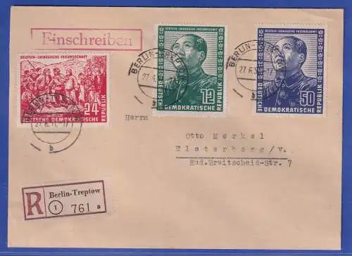 DDR 1951 Dt.-Chines. Freundschaft Mi.-Nr. 286-288 auf R-FDC O BERLIN-TREPTOW