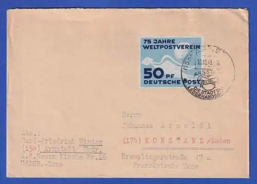 DDR 1949 Weltpostverein Mi.-Nr. 242 als EF auf Brief O ARNSTADT nach Konstanz