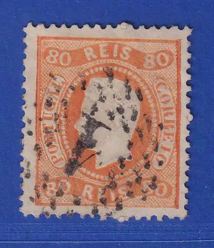 Portugal 1867 König Luis I. 80 Reis Mi.-Nr. 30 mit Punktrost-Nr.-O 1