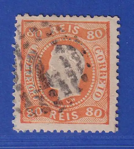 Portugal 1867 König Luis I. 80 Reis  Mi.-Nr. 30  mit Punktrost-Nr.-O 1
