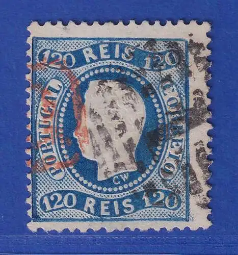 Portugal 1867 König Luis I. 120 Reis Mi.-Nr. 32 mit Punktrost-Nr.-O 1 und rot O