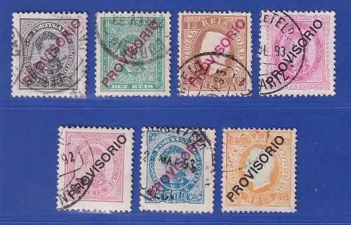 Portugal 1892 schräger Aufdruck PROVISORIO Mi.-Nr. 80-86 Satz 7 Werte gestempelt