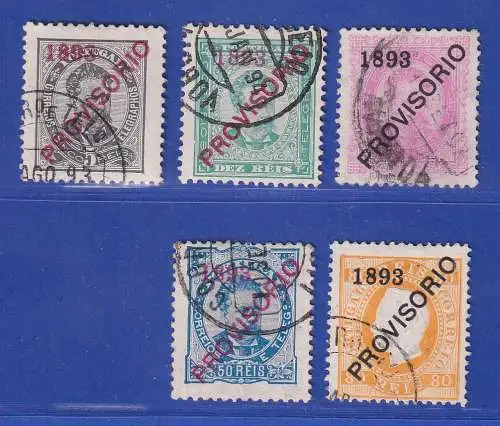 Portugal 1893 schräger Aufdruck PROVISORIO Mi.-Nr. 87-89, 91-92 gestempelt