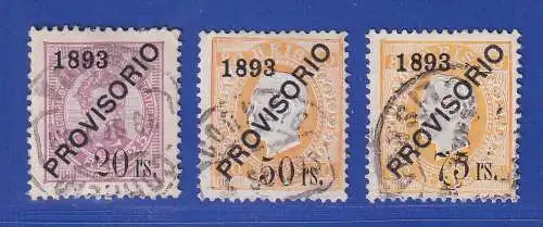 Portugal 1893 schräger Aufdruck PROVISORIO u. Wertaufdruck Mi.-Nr. 93-95  O