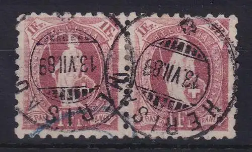 Schweiz 1889 Stehende Helvetia 1Fr. lila  grob gez. 9  Mi.-Nr. 63B waag. Paar O