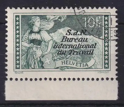 Schweiz Genfer Arbeitsorganisation BIT 1927 10-Franken-Wert Mi.-Nr. 31 O 