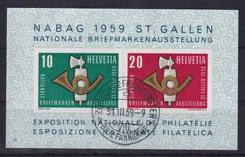 Schweiz 1959 Blockausgabe Briefmarken--Ausstellung NABAG Mi.-Nr. Bl. 16 gestemp.
