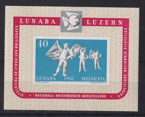 Schweiz 1951 Briefmarkenausstellung LUNABA Mi.-Nr. Block 14 ungebraucht * 
