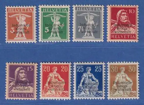 Schweiz 1918 Dienstmarken Industr. Kriegswirtschaft Mi.-Nr. 1-8 I ungebraucht *