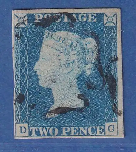 Großbritannien 1840 Queen Victoria 2 Pence dunkelblau Mi.-Nr. 2a gestempelt