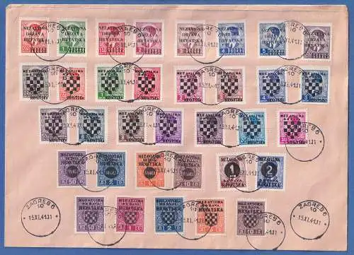 Kroatien Sammler-Brief mit Mi.-Nr. 1-8, 9-23,41-46 und Portom. 1-5 , O ZAGREB