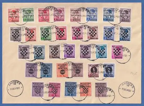 Kroatien Sammler-Brief mit Mi.-Nr. 1-8, 9-23,41-46 und Portom. 1-5 gest. ZAGREB
