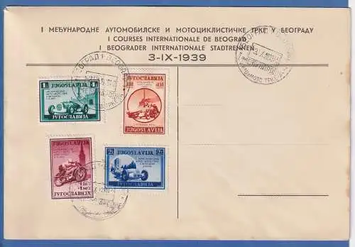 Jugoslawien 1939 internat. Kraftfahrzeug-Rennen Belgrad Mi.-Nr. 381-84 auf FDC