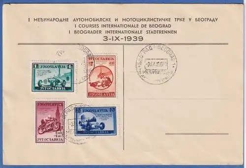 Jugoslawien 1939 internat. Kraftfahrzeug-Rennen Belgrad Mi.-Nr  381-84 auf FDC