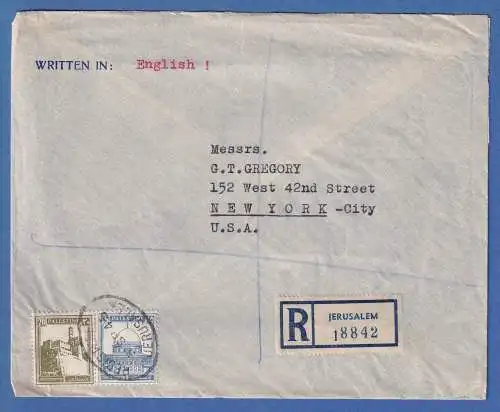 Palästina R-Brief am 3. Sept. 1945 ab JERUSALEM  gel. nach New York 