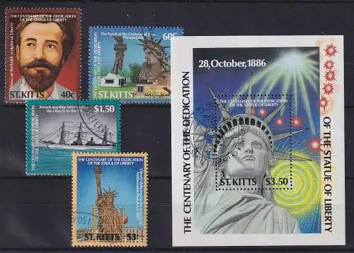 St. Kitts 1986 Freiheitsstatue New York Mi.-Nr. 188-91 Satz + Block  kpl. O