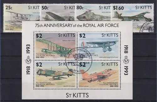 St. Kitts 1993 Royal Air Force Mi.-Nr. 343-46 Satz 4 Werte und Block 11 kpl. O