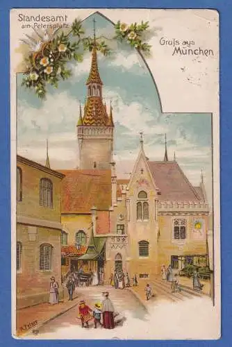 Bayern alte AK München Standesamt am Petersplatz, gelaufen 1907