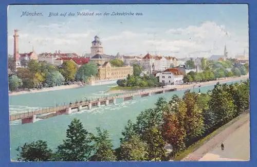Bayern alte AK München Isar, Müllersches Volksbad gelaufen 1918
