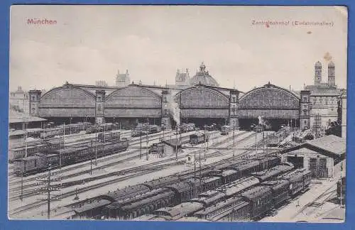 Bayern alte AK München Hauptbahnhof Gleisanlagen gelaufen 1908