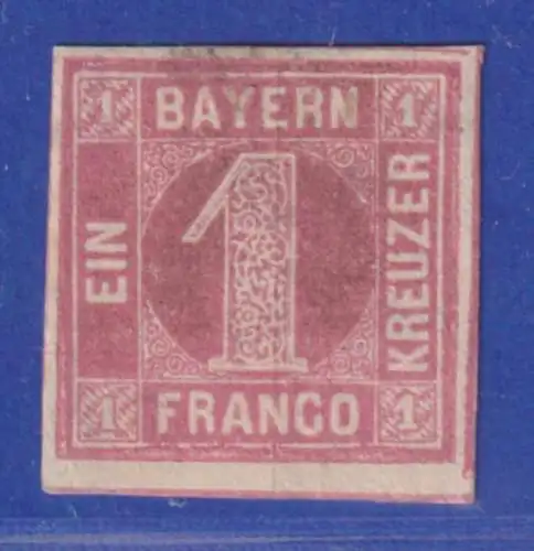 Bayern Quadratausgabe 1 Kreuzer rosa Mi.-Nr. 3 II ungebraucht *