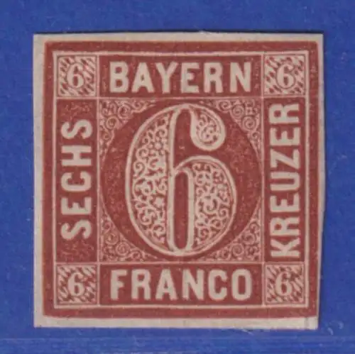 Bayern 6 Kreuzer braun Mi.-Nr. 4 II Platte 2 sauber ungebraucht *