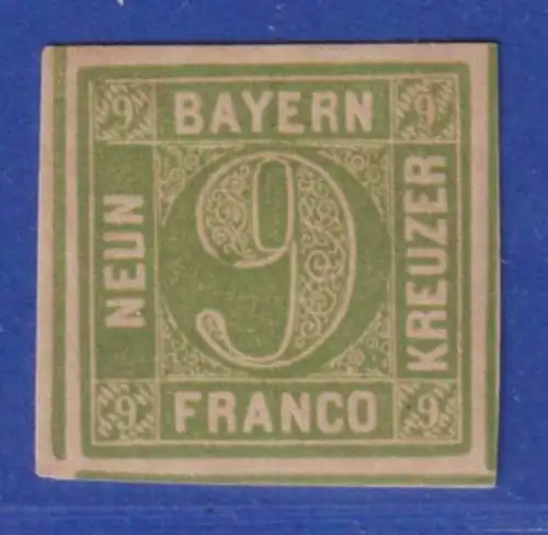 Bayern 9 Kreuzer braun Mi.-Nr. 5d III sauber ungebraucht * , oben waag Bug