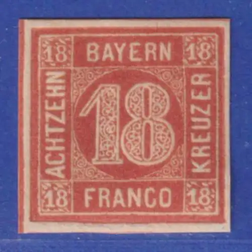 Bayern 18 Kreuzer orangerot Mi.-Nr. 13 b ungebraucht * (fast postfrisch **)