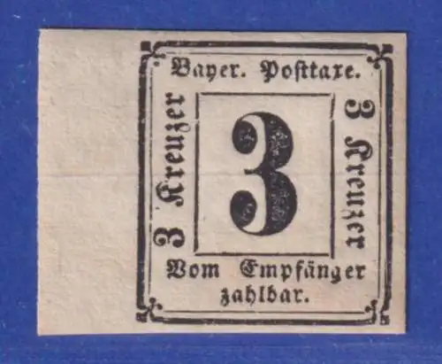Altdeutschland Bayern Portomarke 3 Kreuzer Mi.-Nr. 1 sauber ungebraucht *