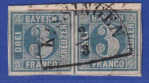 Bayern 3 Kreuzer blau TYPE I  Mi.-Nr. 2I a waagerechtes Paar HK-O KISSINGEN 