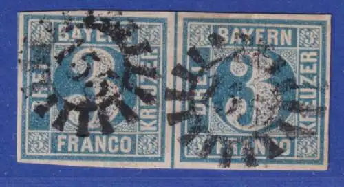 Bayern 3 Kreuzer blau TYPE I  Mi.-Nr. 2I a waagerechtes Paar mit GMR 155 Kempten