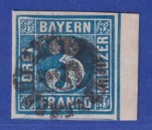 Altdeutschland Bayern, Mi.-Nr. 2 II mit GMR  rechts mit gut 3mm Bogenrand