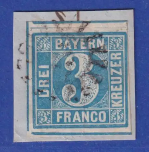 Altdeutschland Bayern, Mi.-Nr. 2 II mit GMR auf Briefstück, 3-seitig überrandig