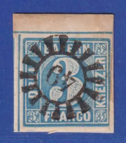 Altdeutschland Bayern, Mi.-Nr. 2 II mit GMR 49 mit Oberrand 4mm auf Briefstück