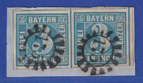 Altdeutschland Bayern, Mi.-Nr. 2 II mit GMR 175 waagerechtes Paar auf Briefstück