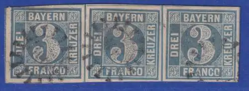Altdeutschland Bayern Mi.-Nr. 2 II graublau waagerechter 3er-Streifen gestempelt