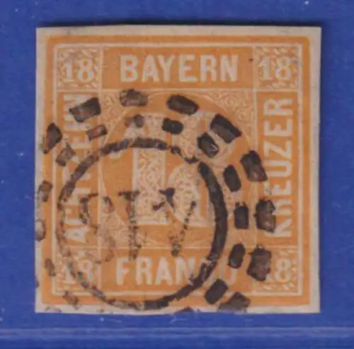 Bayern 18 Kreuzer gelb Mi.-Nr. 7 einwandfrei, gestempelt mit OMR 418 Regensburg