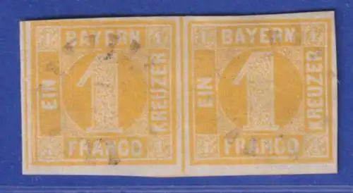 Bayern 1 Kreuzer gelb Mi.-Nr. 8 waagerechtes Paar einwandfrei zart gest. mit GMR