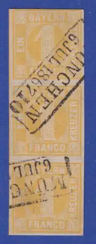 Bayern 1 Kreuzer gelb Mi.-Nr. 8 senkr. 3er-Streifen schöner Rahmen-O München 
