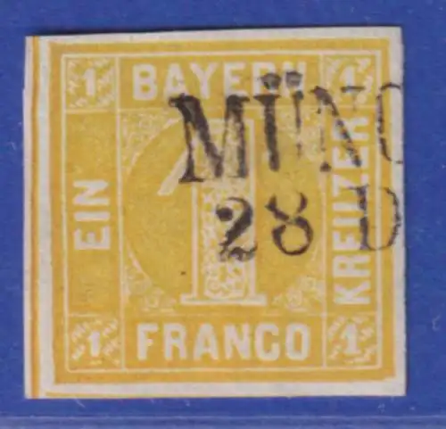 Bayern 1 Kreuzer gelb Mi.-Nr. 8 dekoratives Stück mit Zweizeiler München