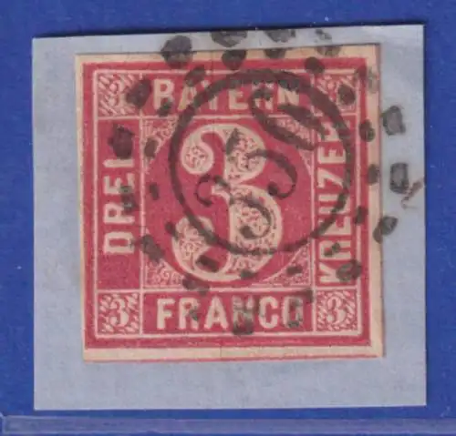 Bayern 3 Kreuzer Mi.-Nr.9  mit OMR 356 Nürnberg auf Briefstück 