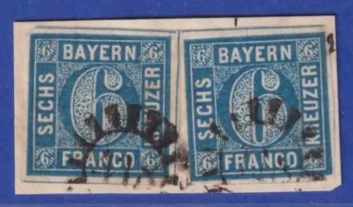 Bayern 6 Kreuzer blau Mi.-Nr.10a 2x auf Briefstück mit GMR 418 Regensburg