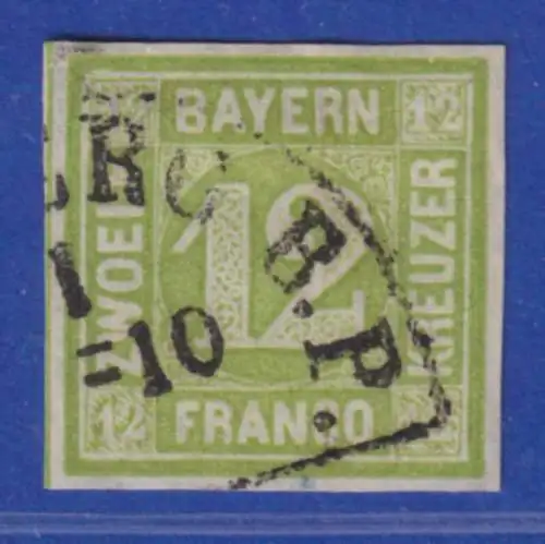 Bayern 12 Kreuzer grün  Mi.-Nr.12 mit Bahnpost-Halbkreisstempel 