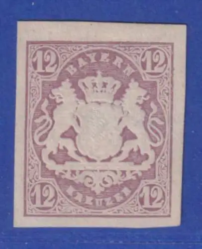 Bayern Wappen 12 Kreuzer braunviolett Mi.-Nr.18 ungebraucht ohne Gummi (*)