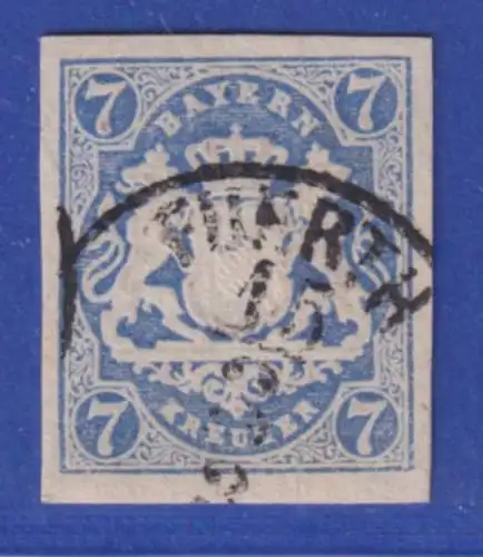 Bayern Wappen 7 Kreuzer ultramarin Mi.-Nr. 21a gestempelt FUERTH
