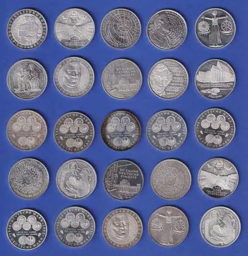 Anlage-Lot 25 Bundesrepublik 10DM-Silber-Gedenkmünzen 1988-2001 Ag925 !