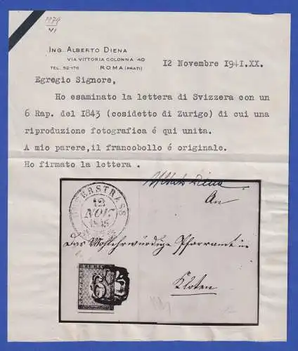 Schweiz Kantonalmarke Zürich 6 Rp. Mi.-Nr. 2 I auf  Brief O UNTERSTRASS 1845