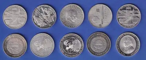 Anlage-Lot 10 Bundesrepublik 10-€ Silber-Gedenkmünzen ab 2002 je 18g Ag925 !