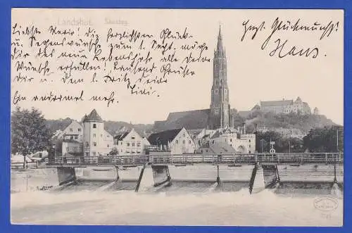 Bayern alte AK Landshut Sausteg und Altstadt, gelaufen 1905